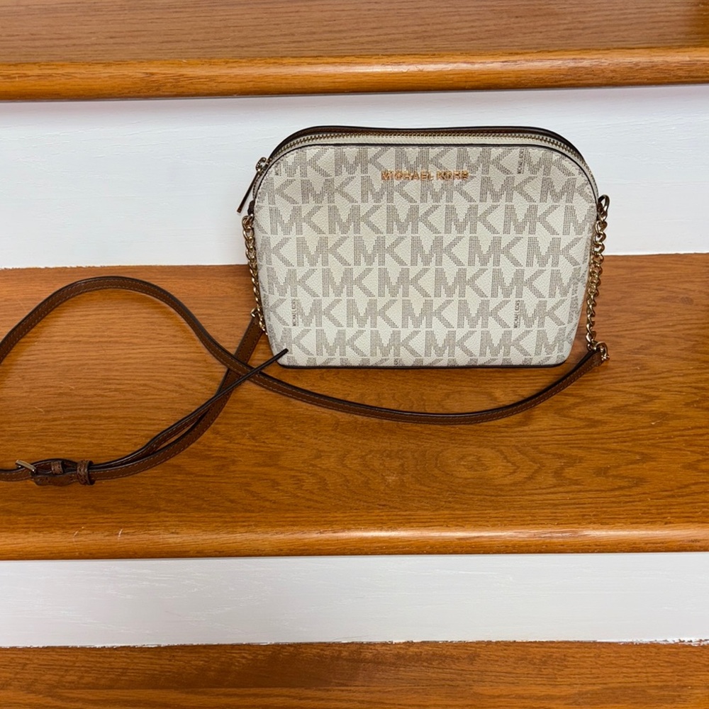 Michael Kors Monogram Cream and Brown Crossbody Bag